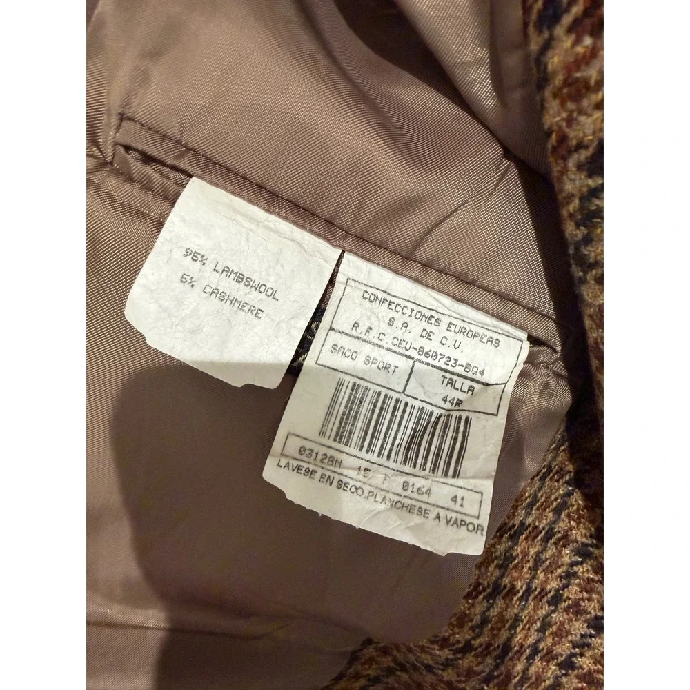 Marc Jeffries Mens 44R Lambswool Cashmere Houndstooth Blazer Sport Coat Brown